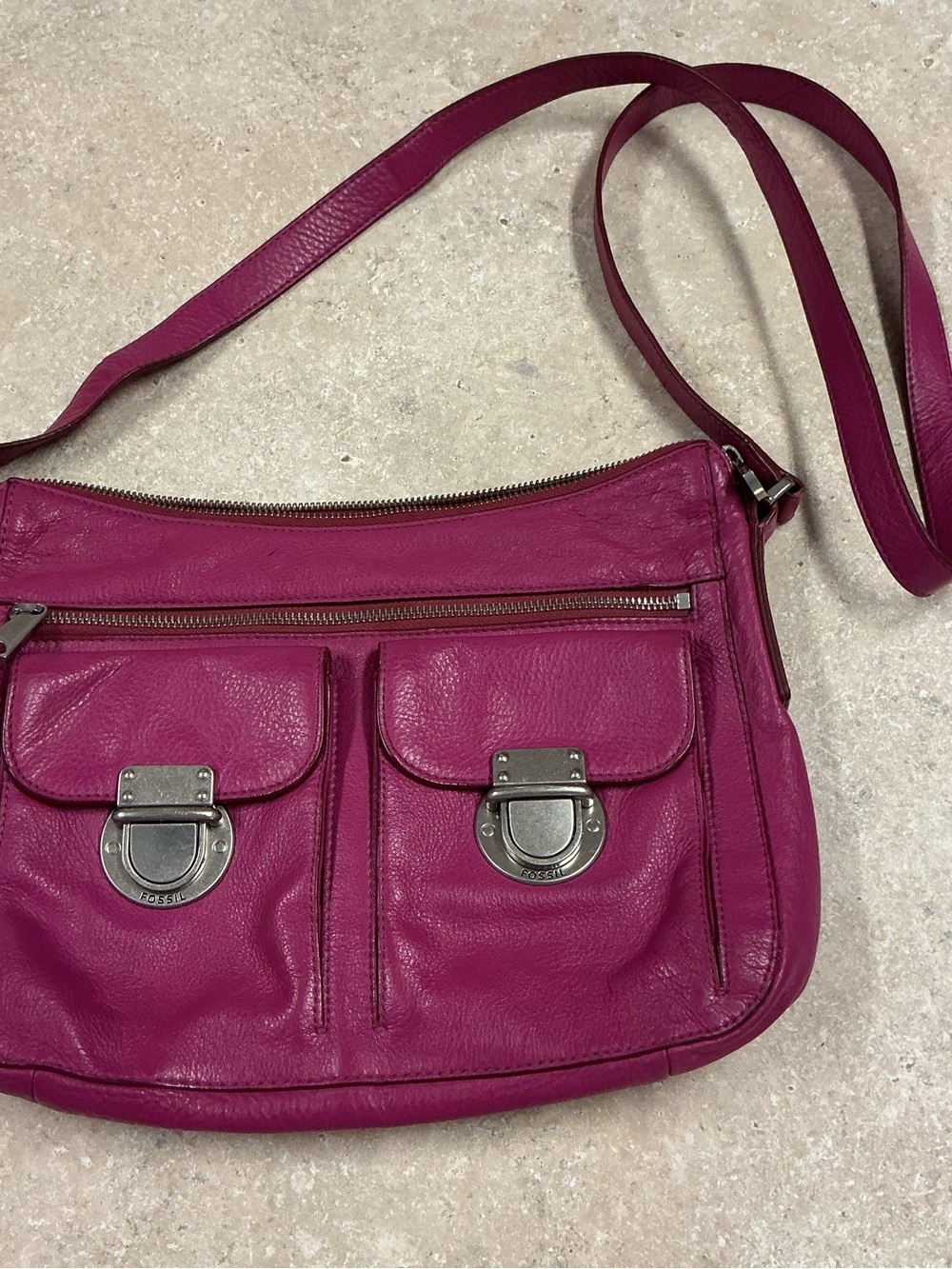 Fossil Riley crossbody Fuchsia Leather Bag